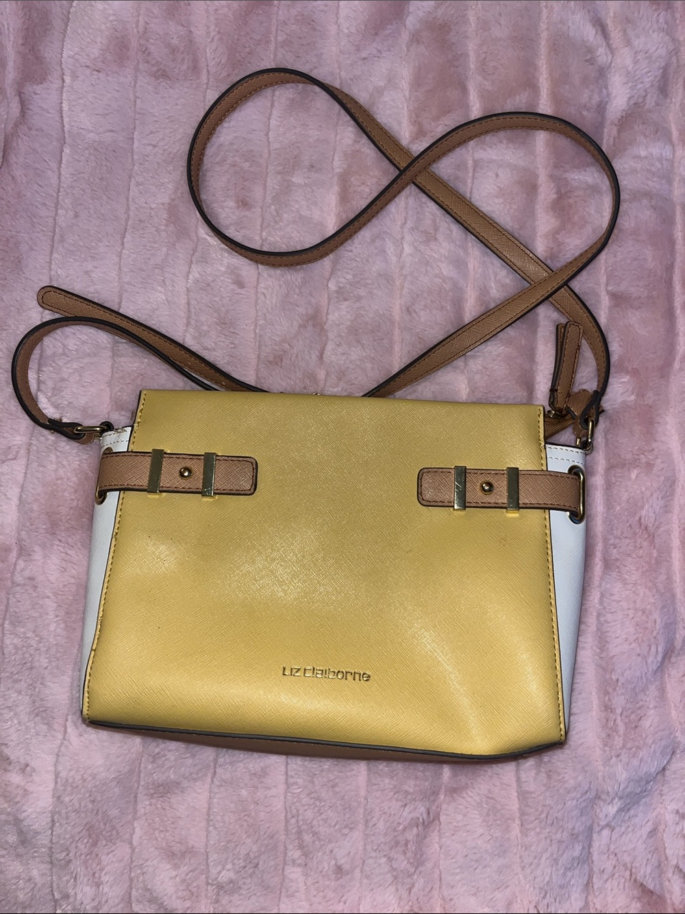 Liz Claiborne Yellow, White & Tan Crossbody Bag